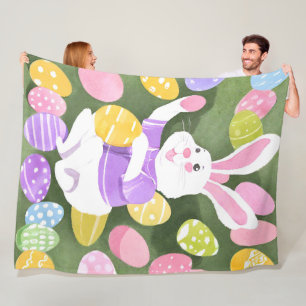 bunny with easter eggs fleece blanket
