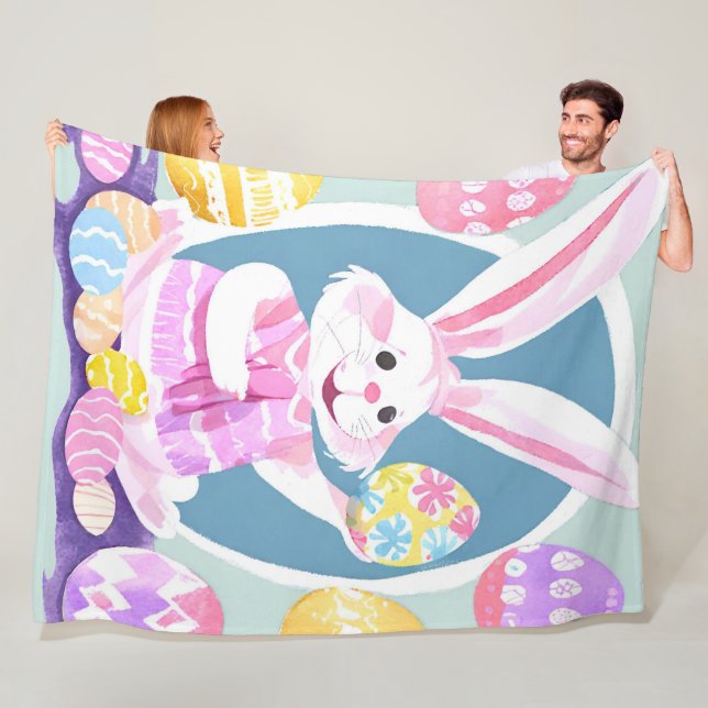 bunny with easter eggs fleece blanket (In Situ)