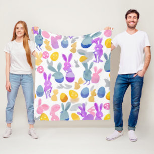 bunny with easter eggs fleece blanket
