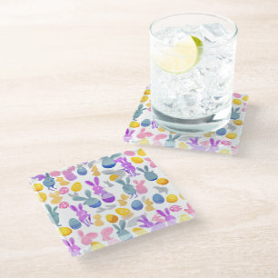 bunny with easter eggs glass coaster