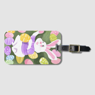 bunny with easter eggs luggage tag