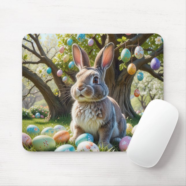 Bunny With Easter Eggs Mouse Mat (With Mouse)