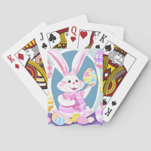bunny with easter eggs playing cards