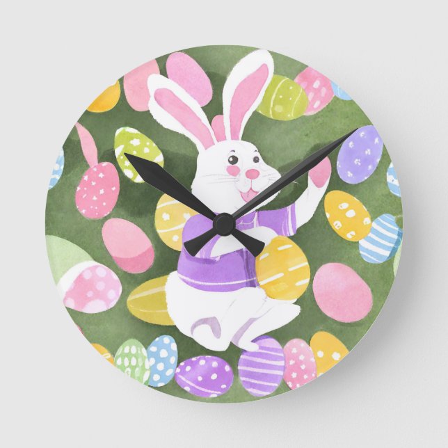 bunny with easter eggs round clock (Front)