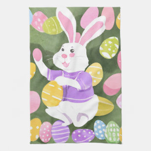 bunny with easter eggs tea towel