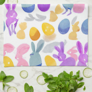 bunny with easter eggs tea towel