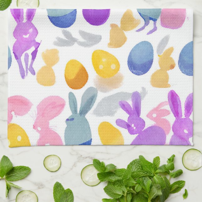bunny with easter eggs tea towel (Folded)