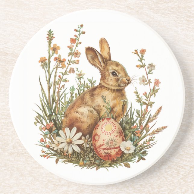 Bunny With Egg Sandstone Coaster (Front)
