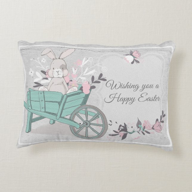 Bunny With Flowers Decorative Cushion (Back)