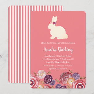 Bunny with Flowers Headband Baby Shower Invitation