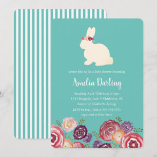 Bunny with Flowers Headband Baby Shower Invitation