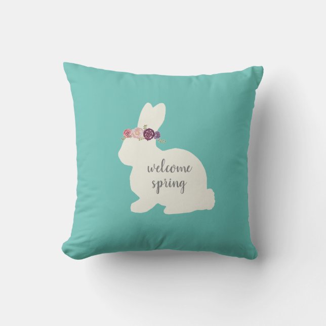 Bunny with Flowers Painting Throw Pillow (Front)