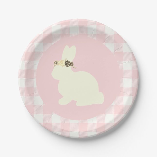 Bunny with Flowers Pink Party Paper Plate (Front)