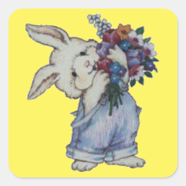 Bunny With Flowers Square Sticker (Front)