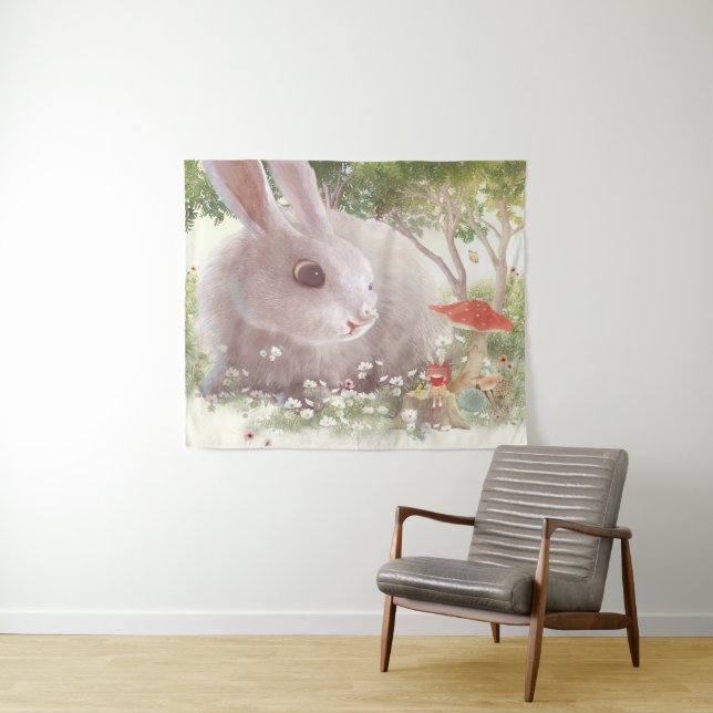 Bunny with Flowers Tapestry (In Situ (Horizontal))