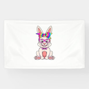 Bunny With Glasses And Tie Dye Bandana Easter Hipp Banner
