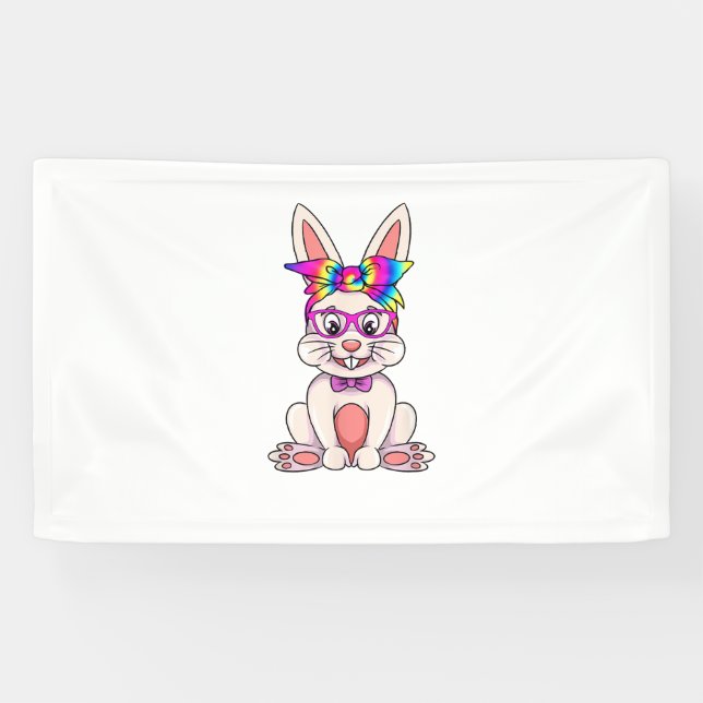 Bunny With Glasses And Tie Dye Bandanna Easter Hip Banner (Horizontal)