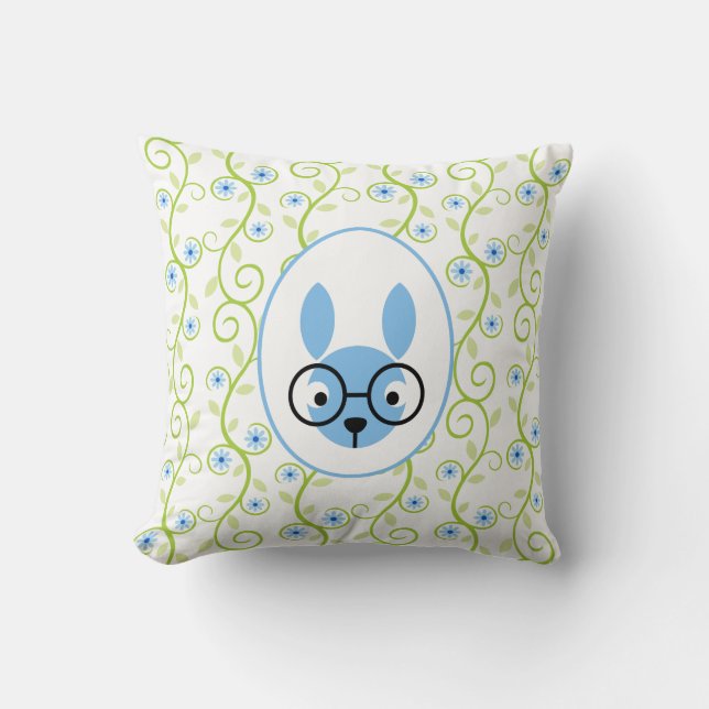Bunny With Glasses Spring Floral Cushion (Front)