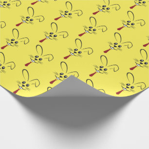 bunny with necktie on yellow wrapping paper
