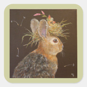 Bunny with nesting cardinal stickers