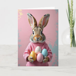 Bunny With Pastel Eggs Card
