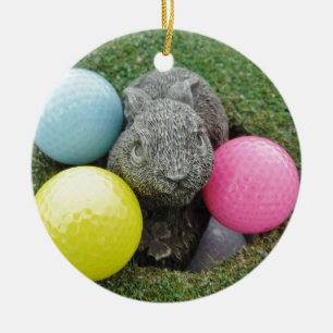 Bunny with pink blue yellow egg ceramic tree decoration