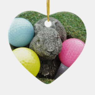 Bunny with pink blue yellow egg ceramic tree decoration