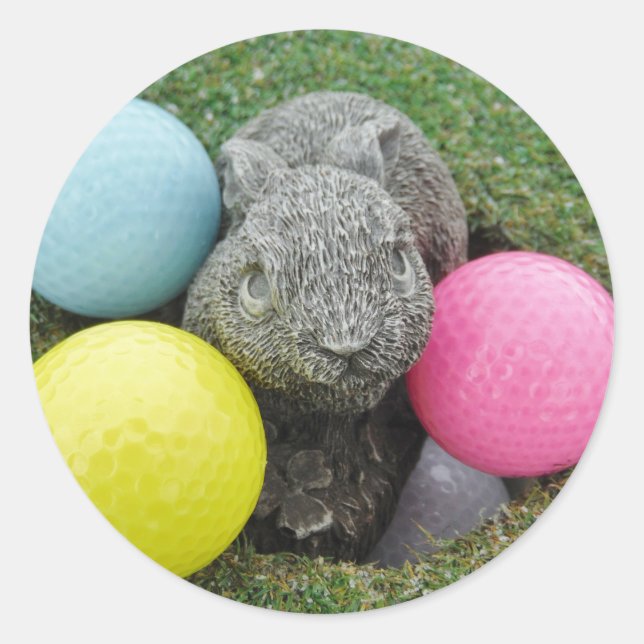 Bunny with pink blue yellow egg classic round sticker (Front)