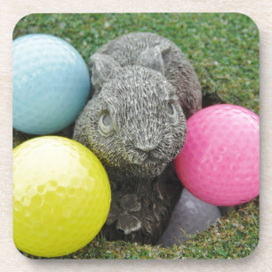 Bunny with pink blue yellow egg coaster