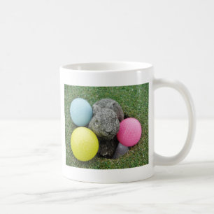 Bunny with pink blue yellow egg coffee mug