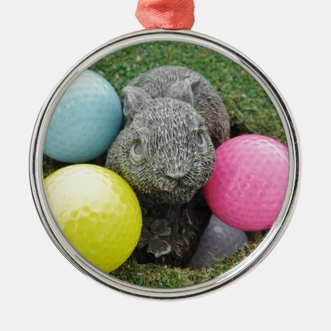 Bunny with pink blue yellow egg metal tree decoration (Front)