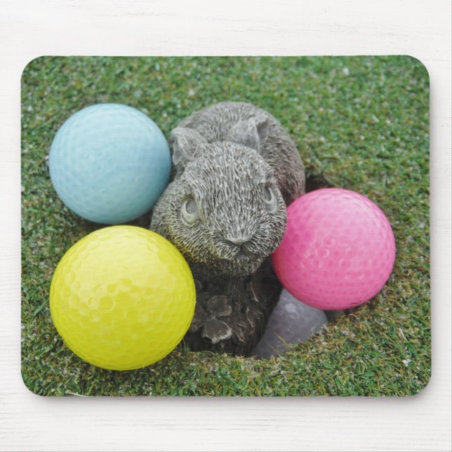 Bunny with pink blue yellow egg mouse mat (Front)