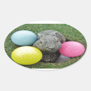 Bunny with pink blue yellow egg oval sticker