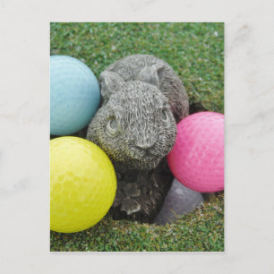 Bunny with pink blue yellow egg postcard