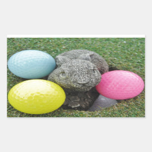 Bunny with pink blue yellow egg rectangular sticker
