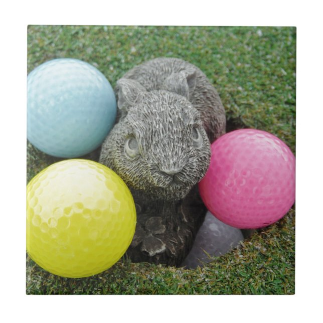 Bunny with pink blue yellow egg tile (Front)