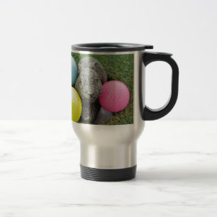 Bunny with pink blue yellow egg travel mug