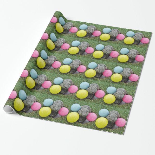 Bunny with pink blue yellow egg wrapping paper (Unrolled)