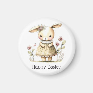 Bunny with pink flowers cute whimsical Easter Magnet