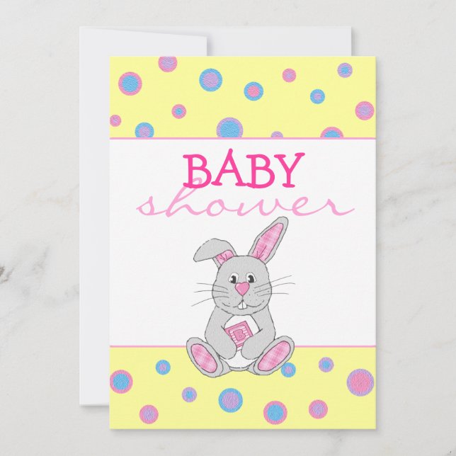 Bunny with Pink Plaid Baby Shower Invitation (Front)