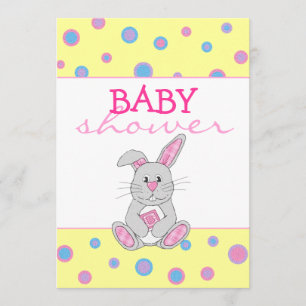 Bunny with Pink Plaid Baby Shower Invitation