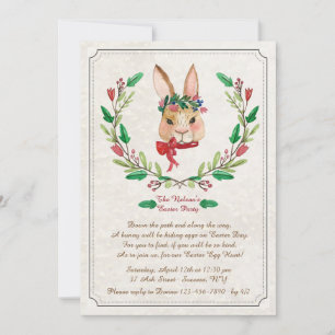 Bunny With Red Ribbon Easter Invitation