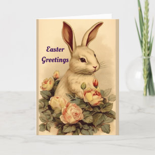 Bunny With Roses Easter Holiday Card