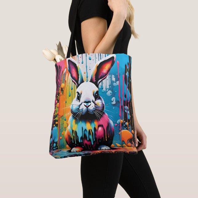 Bunny with splatters tote bag (Close Up)