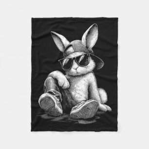 Bunny with Sunglasses Cap Easter Day for Men Boy Fleece Blanket
