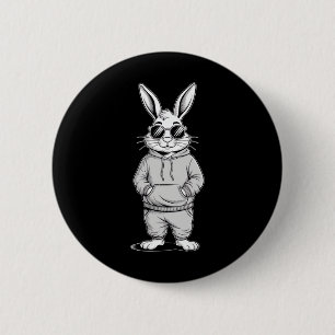 Bunny With Sungles And Hoodie Happy Easter Day Bun 6 Cm Round Badge