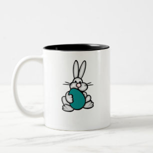 Bunny with Teal Green Egg Two-Tone Coffee Mug