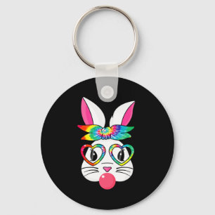 Bunny with tie dye bandanna heart glasses easter d key ring