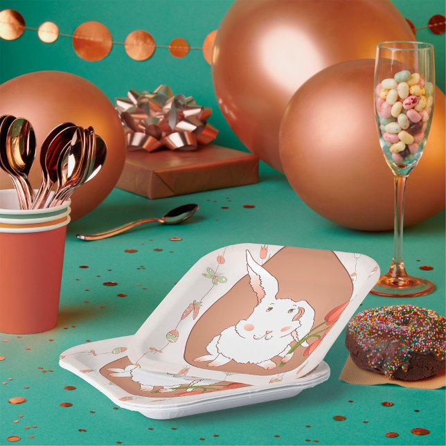 Bunny with Tulips Spring Holiday Rabbit Paper Plate (Creator Uploaded)