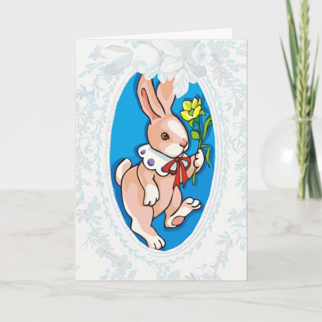 Bunny With Yellow Flower Easter Card (Front)